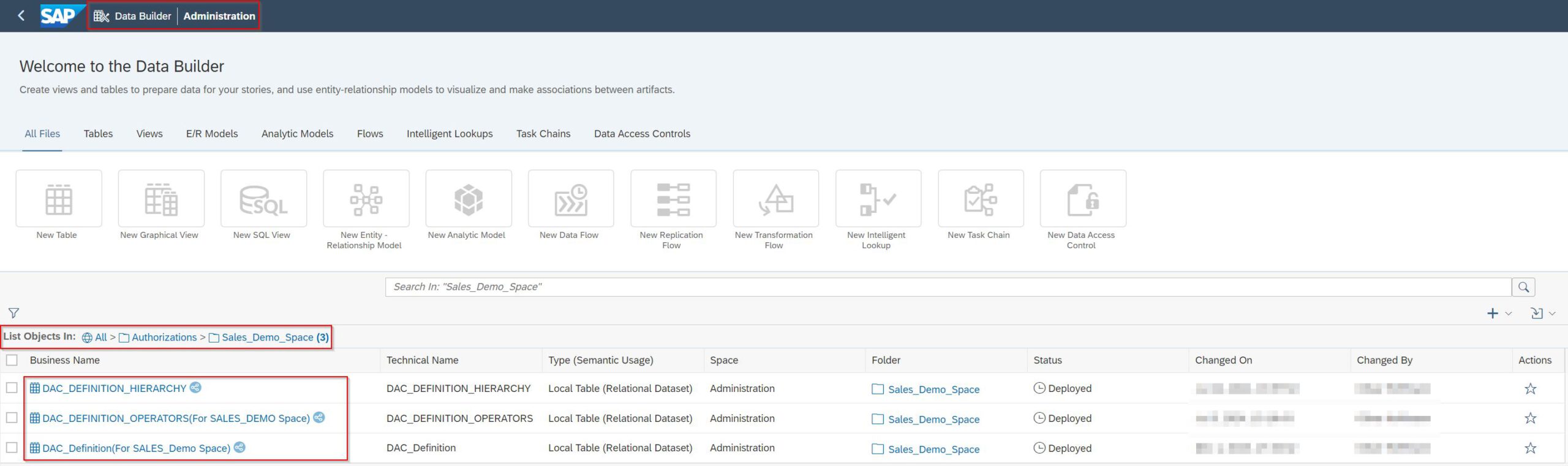 A practical example of the three different types of Data Access Controls (DACs) in Datasphere 