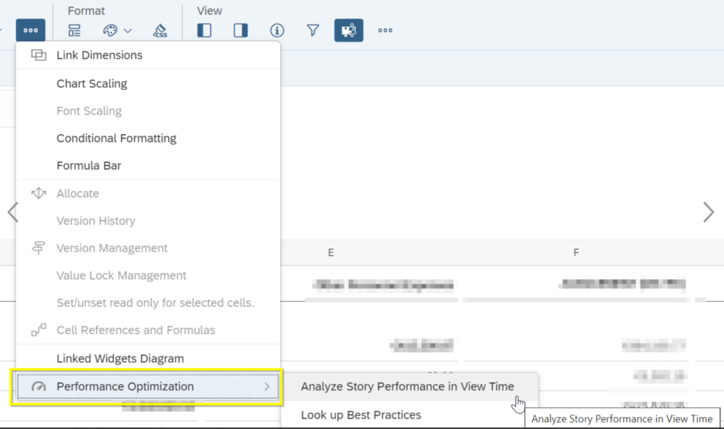 Shows where to find the Button Performance Optimierung 