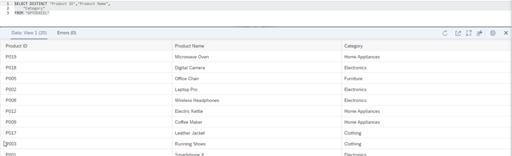 Screenshot SQL View - Transformation flow to create a hierarchy, specific to target table